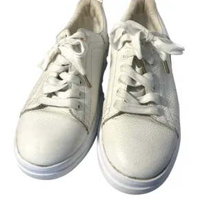 Zara White Leather Platform Sneakers Pebbled Lace Up Chunky EU 40 thumbnail 3