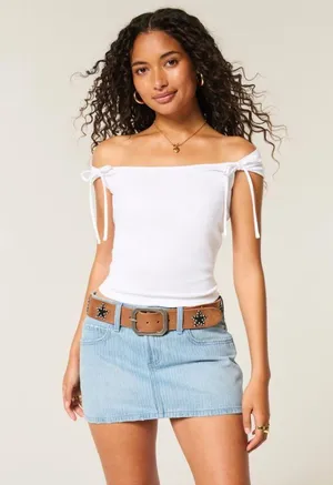 Hollister Off the Shoulder White Tie Top thumbnail 1