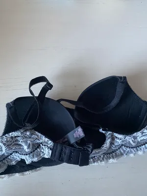 Y2k Victoria’s Secret black satin push up bra with white lace detailing 34A thumbnail 3