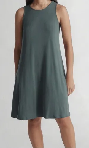 NWOT Quince Tencel Jersey Mini Swing Dress in Dark Olive medium thumbnail 1