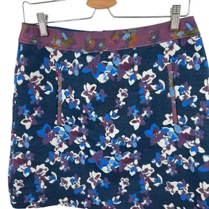 Anthropologie‎ Maeve Cardana Mini Skirt Floral Brocade Blue Purple Size US 4 thumbnail 4