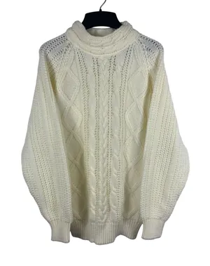 VTG 90s Carriage Court Cable Knit Sweater M Relaxed Fit Ivory Cream Mock Neck thumbnail 1