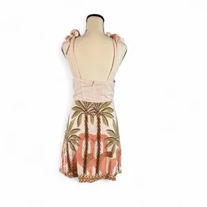 Petal + Pup Resort Summer Palm Tree Embroidered Linen Blend Dress Sz M thumbnail 2