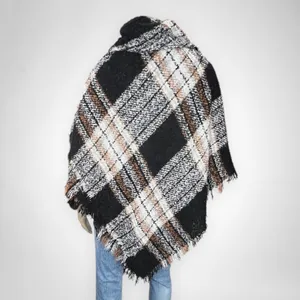 APT.9 London Plaid Toggle Ruana Poncho Cape Wrap Black‎ Brown White Cozy OS thumbnail 4