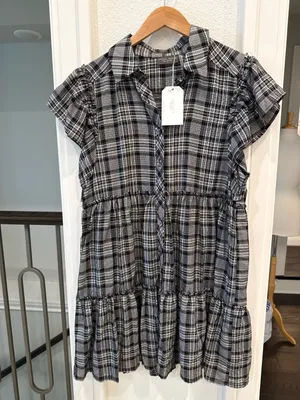 Dress Forum Plaid Tiered Babydoll Mini Dress Ruffle Trim Cottage Grunge thumbnail 3
