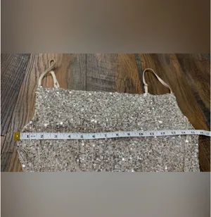 SO Party Dress Champagne Sequins Spaghetti Strap, Size Medium, Dance Cocktail thumbnail 5