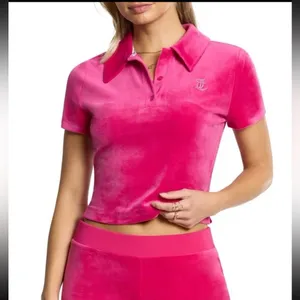 Juicy Couture Crop Velour Polo in Pink Women's Size XS thumbnail 2