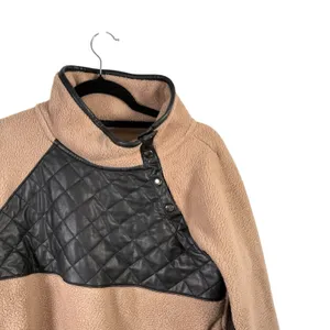 Abercrombie & Fitch Taupe Brown Sherpa Fleece Faux Leather Pullover Womens Small thumbnail 3