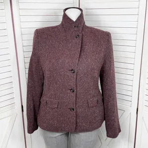 Vintage L.L. Bean Tweed‎ Blazer Large Burgundy Herringbone Wool Silk Blend Maroo thumbnail 10