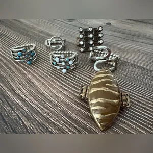Vintage Adjustable Bulk Costume Statement Ring Lot 6 Silver thumbnail 2