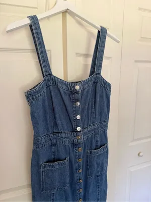 All Saints Elsie Dress Denim Midi Dress Button Down Tank Dress Size 8 thumbnail 5