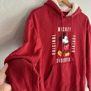 Mickey Mouse Red Fleece Hoodie Sweatshirt Forever Original Classic Disney WDW thumbnail 2