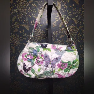 Vera Bradley Quilted Sateen Butterfly Purse Pink Green Blue White Retired thumbnail 1