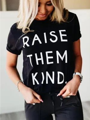 Bella Canvas Black and White 'Raise Them Kind' Graphic Tee thumbnail 1