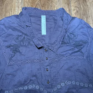 Free People Purple‎ Embroidered Lace Lagenlook Blouse Small Boho New Romantics thumbnail 8