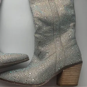 Boutique Silver Crystals Bling Rhinestone Western Cowboy Boots Size 5 6 thumbnail 5