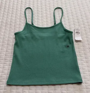 American Eagle Sleeveless Ribbed Cropped Tank Top Shirt Sz XS Extra Small Aqua thumbnail 1