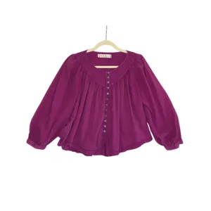 FREE PEOPLE Flowy Pintuck Blouse Sz XS Purple Boho Coastal Breezy Festival Beach thumbnail 4