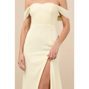 NWT Lulus Magical Magnetism Pale Yellow Off-the-Shoulder Maxi Dress Banquet Sz S thumbnail 8