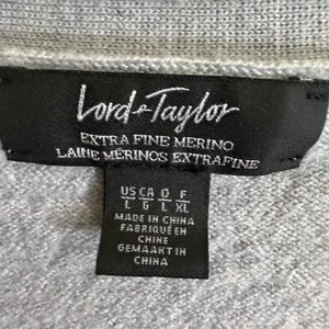 Lord & Taylor Cardigan Gray L Womens Extra Fine Merino Wool Knit V-Neck‎ thumbnail 7