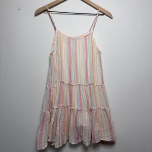 Anthropologie dRA Women Cotton Mini Dress Striped‎ Metallic Tiered Babydoll Boho thumbnail 2