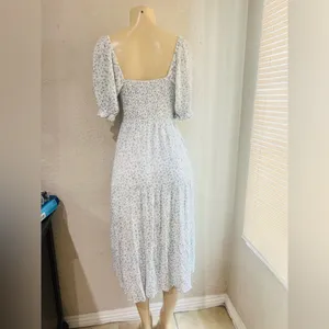 Abercrombie and Fitch Dress Womens XS Blue White Floral Smocked Boho Prairie thumbnail 8