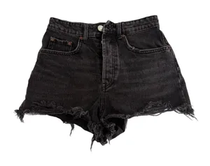 Zara Womens High Waisted Distressed Denim‎ Shorts Black Button Fly Size 2 thumbnail 1