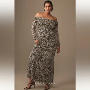 Anthropologie AFRM Long-Sleeve Off-The-Shoulder Mesh Maxi Dress thumbnail 2