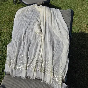 Cream & Sequined scarf Silver thumbnail 2