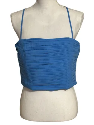 Madewell Blue Crinkle Poplin Crop Spaghetti Strap Tube Top NWT thumbnail 1