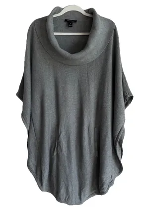 White House Black Market Women Size M Gray Cowl Neck Kangaroo Pocket Poncho Boho thumbnail 1