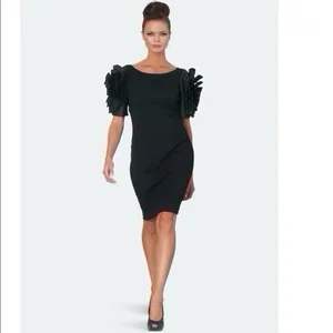 Shani Dramatic Rosette Sleeve Crepe Sheath Cocktail Dress Black thumbnail 3