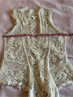Sun & Shadow ivory crochet floral duster vest pointed hem size S festival boho thumbnail 8