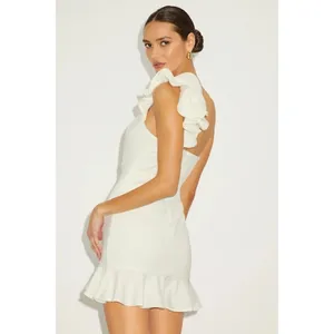 NWT Lulus Captivate Me White One-Shoulder Ruffled Trumpet Mini Dress Party Sz M thumbnail 4