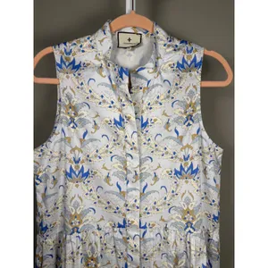 Tuckernuck Blue White Floral Shirt Dress Sleeveless Preppy‎ Resort M thumbnail 6