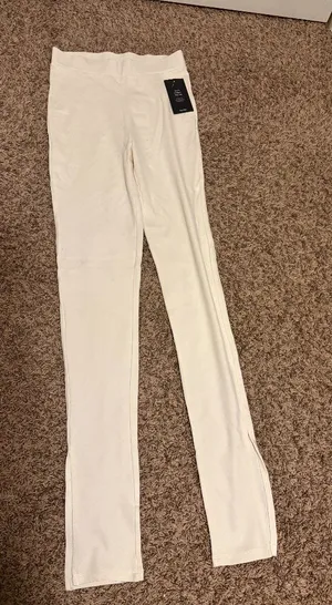 NA-KD Side Slit Jersey Pants Small Ecru White NWT NEW Elastic Waist Pull On Cozy thumbnail 1