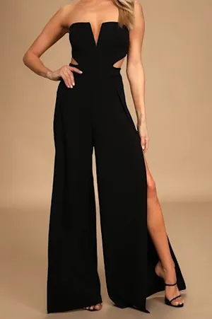 LuLus Make Your Statement Black Strapless Cutout Wide-Leg Jumpsuit thumbnail 1