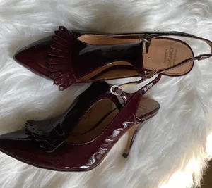 Circa Joan and David Luxe Red Leather Heels Vibrant Red Wine Leather Stiletto heel. thumbnail 1