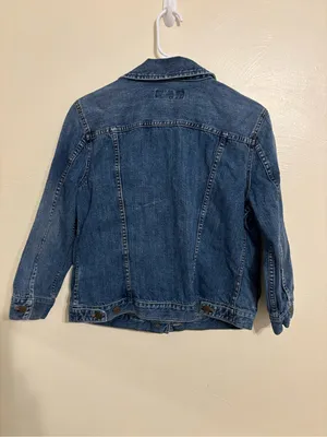 Lauren Jeans Co Ralph Lauren Distressed Denim Jacket Large Zip Pocket Trucker thumbnail 7