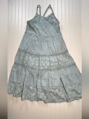 Pilcro By Anthropologie Citrus Fruit Ruffled Eyelet Midi‎ Dress | Blue | Size L thumbnail 9