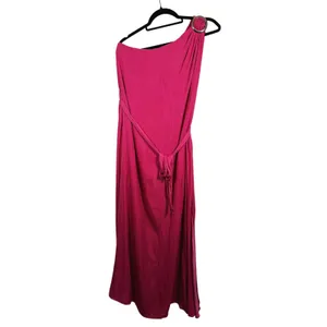 Lulu's Womens Satin One Shoulder Maxi Dress Belted S Pink Wedding Guest Event thumbnail 2