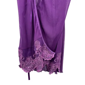 Vintage Dreamgirl Purple Sheer Mesh Wrap Robe Sequin Lace Trim Flutter Sleeve thumbnail 3