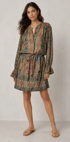 Paani Mini Dress Women Small‎ Tan Gold Metallic NWT Boho Floral Tassel Festival thumbnail 1