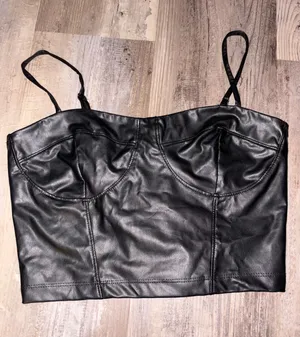 Ambiance Women’s Black Faux Leather Croptop with Adjustable Straps-Med thumbnail 1