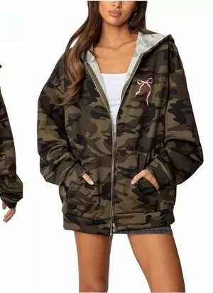 NWT Edikted Camo Bow Detail Oversize Zip Hoodie size medium thumbnail 1