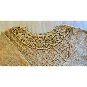 Vintage B.Moss Sweater Womens Size S Yellow Ramie Cotton Crochet Hem & Collar thumbnail 3