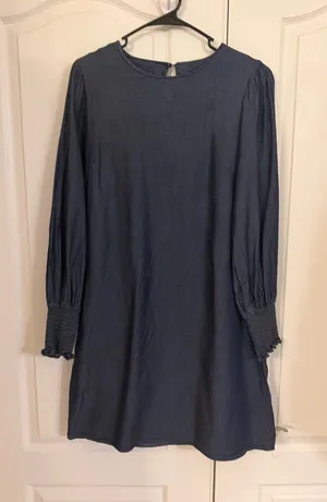 New York & Company Jean elastic Long-Sleeve Smocked Cuff Shift Dress thumbnail 1