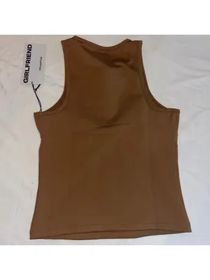 NWT Girlfriend Collective Quinn Tank Top Sepia Brown Small Ruched Twist Small thumbnail 3
