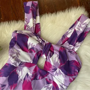 Purple Floral Cut Out One Piece NWT Size Medium thumbnail 2