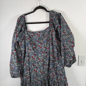 Summersalt Floral Smocked Puff Sleeve Cotton‎ Midi Dress Blue Red 2XL Plus Size thumbnail 3